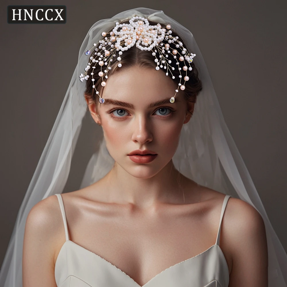 

HNCCX Pink Pearl Gold Color Hair Combs Bridal Hair Accessoaries for Women Bride Pearl Crystal Headpiece Bridesmaid Gift CP723