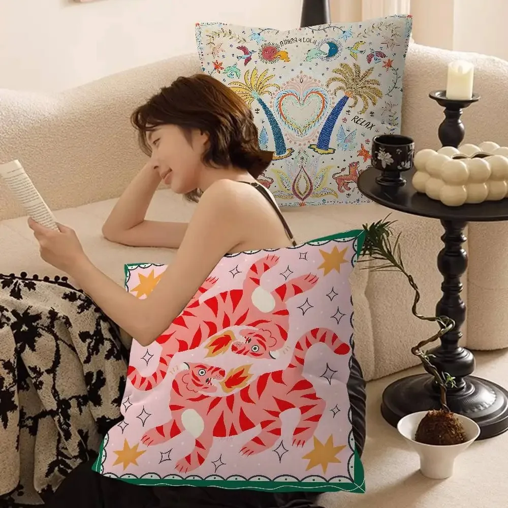 Bohemian Tiger Palm Pillowcase Double Sided Print Soft Linen Pillow Cover With Hidden Zipper Decor Sofa Spirited Cozy Vibe Gift