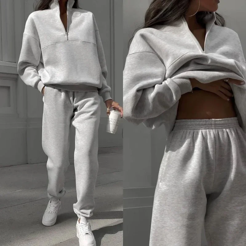 Casual Long Sleeve Sweatshirts and Trousers Fleece Two Piece Sets Lady Suit 2023 Women\'s Tracksuit Autumn Warm Hoodie