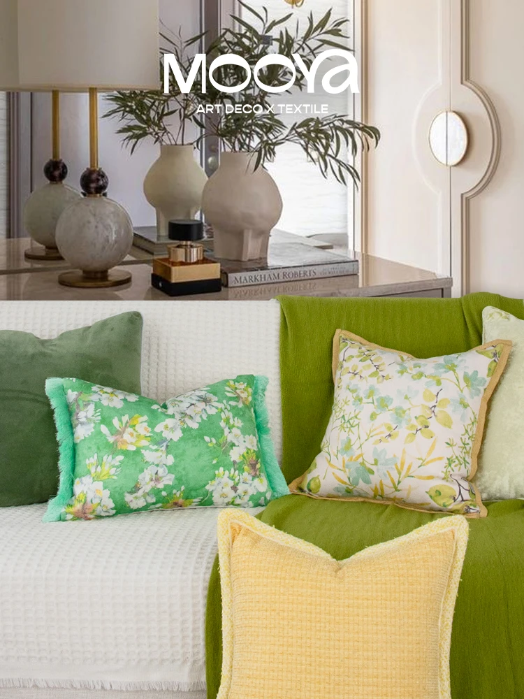 

MOOYA Shinjuku Gold Jumping Yellow Pillow Luxury Green Retro Sofa Living Room Square Rectangle Customizable Detachable Cover