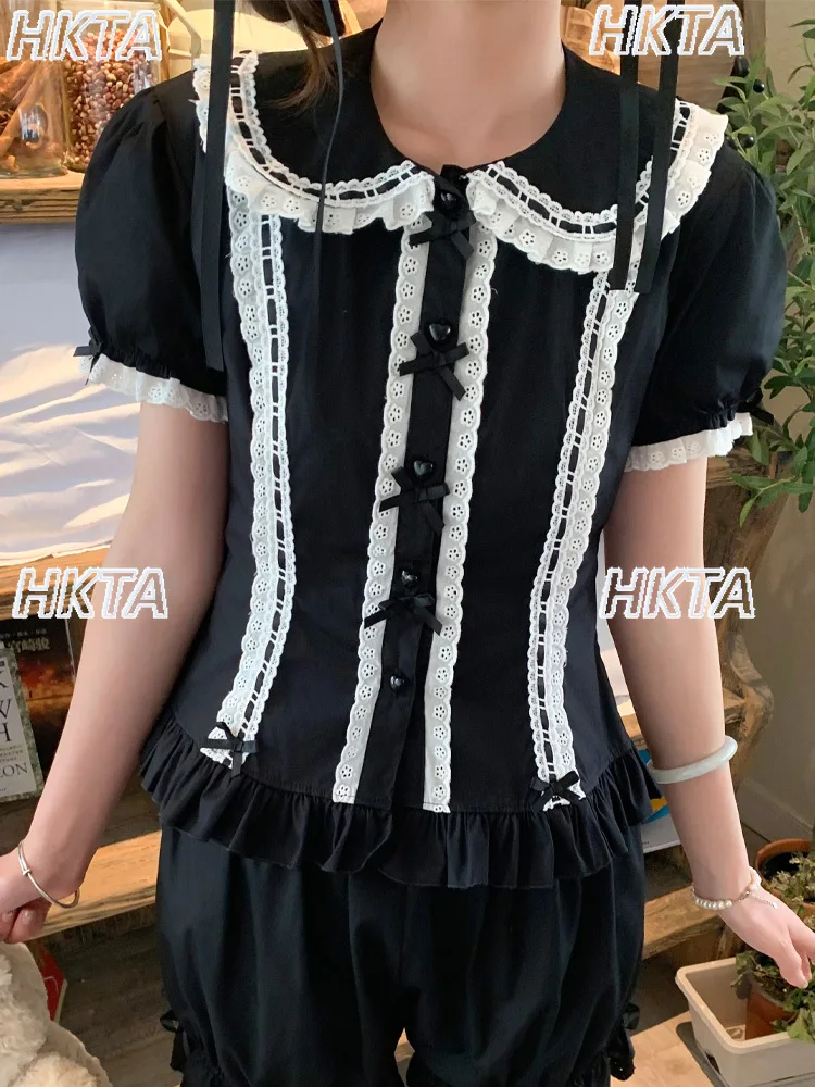 สไตล์ญี่ปุ่นสาวLolitaเสื้อตุ๊กตาพัฟเสื้อแขนสั้น 2025 ฤดูร้อนด้านในสวมใส่ผู้หญิงเสื้อเสื้อ