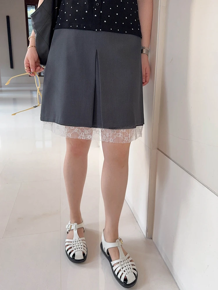 

VOGANA High Waist A-Line Skirt Lace Splicing Oversize Women's Clothing American Sle Anti-Aging Mythology Series