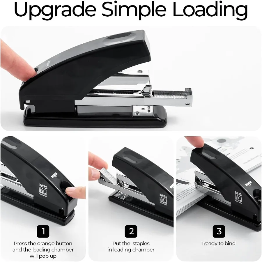 Effortless Stapler for Desk 50 Sheet Capacity Heavy Duty Desktop Stapler with 1000 Staples and Staple Remover One Finger Touch