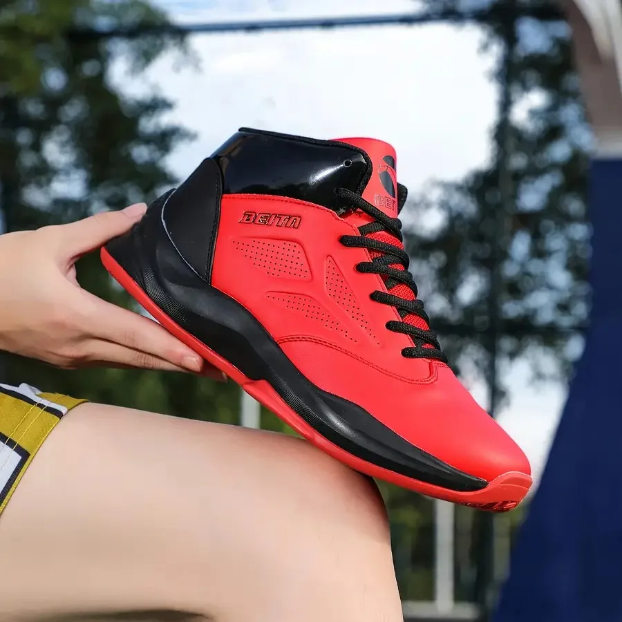 

Red And Black Color-Blocking High-Top Men'S Shoes New Casual Shoes Versatile Commuting Sports Sneakers