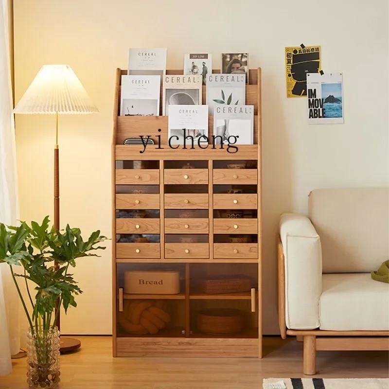 

All Solid Wood Bookcase Shelf Side Cabinet Japanese Simple Modern Bookshelf Living Room Storage Storage Cabinet