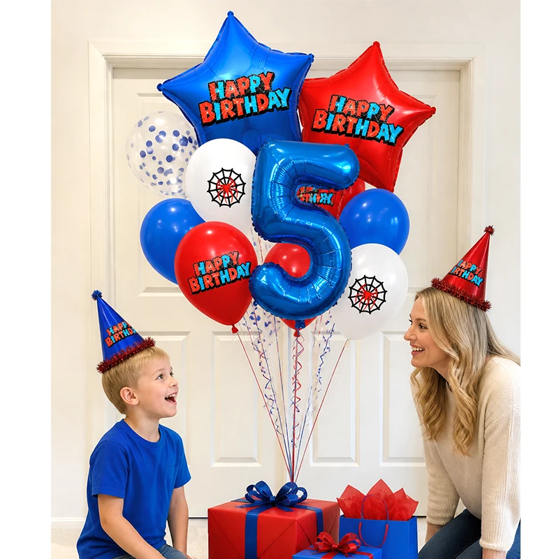 1 Set Spider-Themen-Ballons mit den Zahlen 1-9, Ballons im Spinnennetz-Design für Geburtstags- und Jubiläumsfeier-Dekorationen.