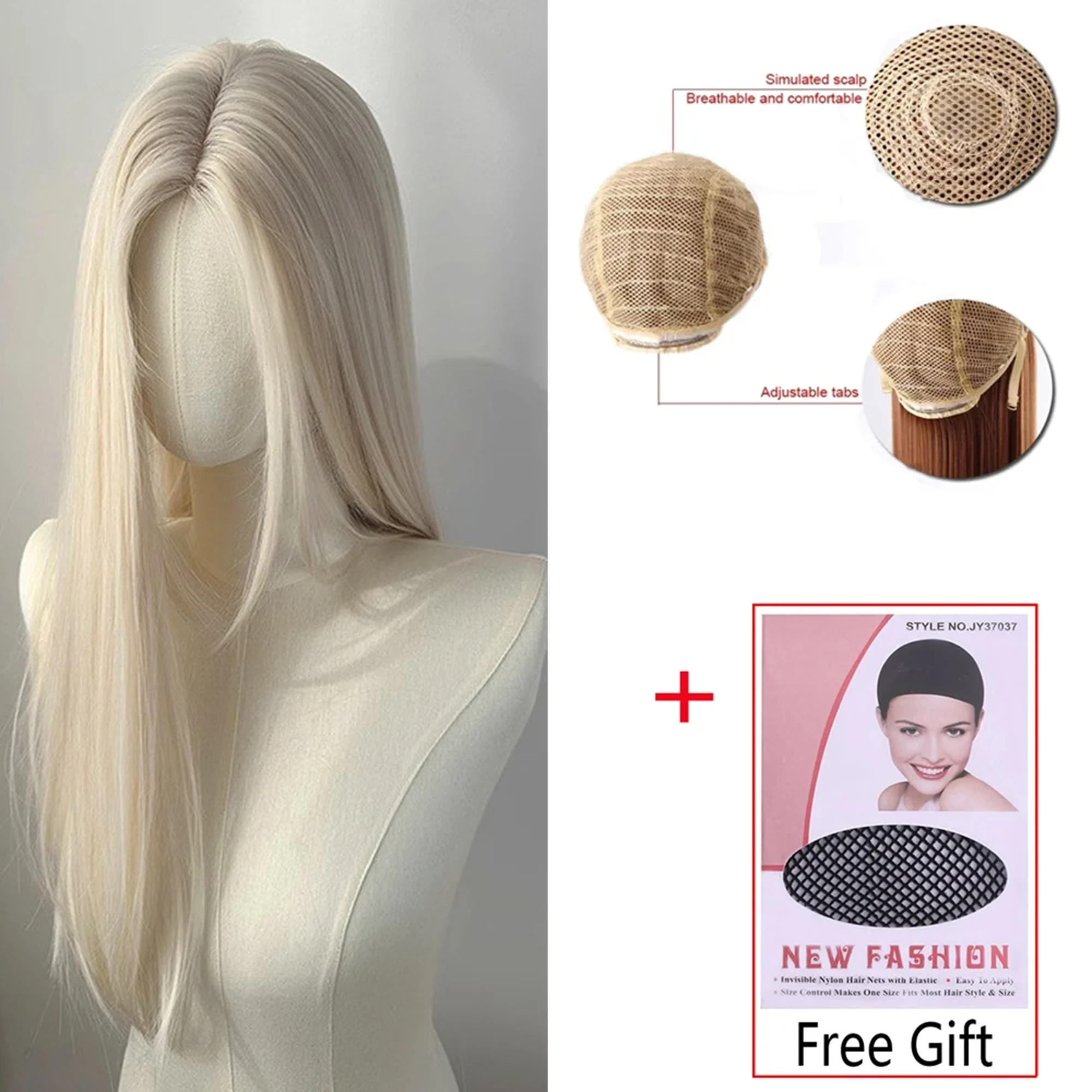High temperature Fibers for Cosplay Moonlight White Light Blonde Wig 28inch Wig Long Straight Synthetic Wigs image 4
