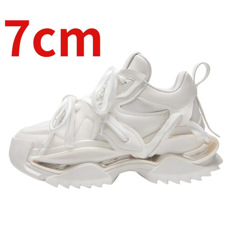 Couple Mecha Shoes for Women 7cm Street Trendy High-end Genuine Leather Casual Sports Shoes Thick Bottom Height Increasing Shoes