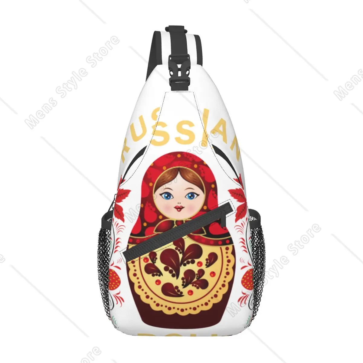 Matryoshka Doll Russian Crossbody Sling Bag Small Chest Bag Khokhloma Shoulder Backpack Daypack for Hiking Outdoor Camping Bag