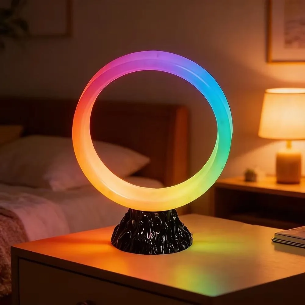 RGB Color Changing RGB Smart Table Lamp USB Plug Energy Efficient Ring Table Lamp Modern Circular Design Ambient Lighting