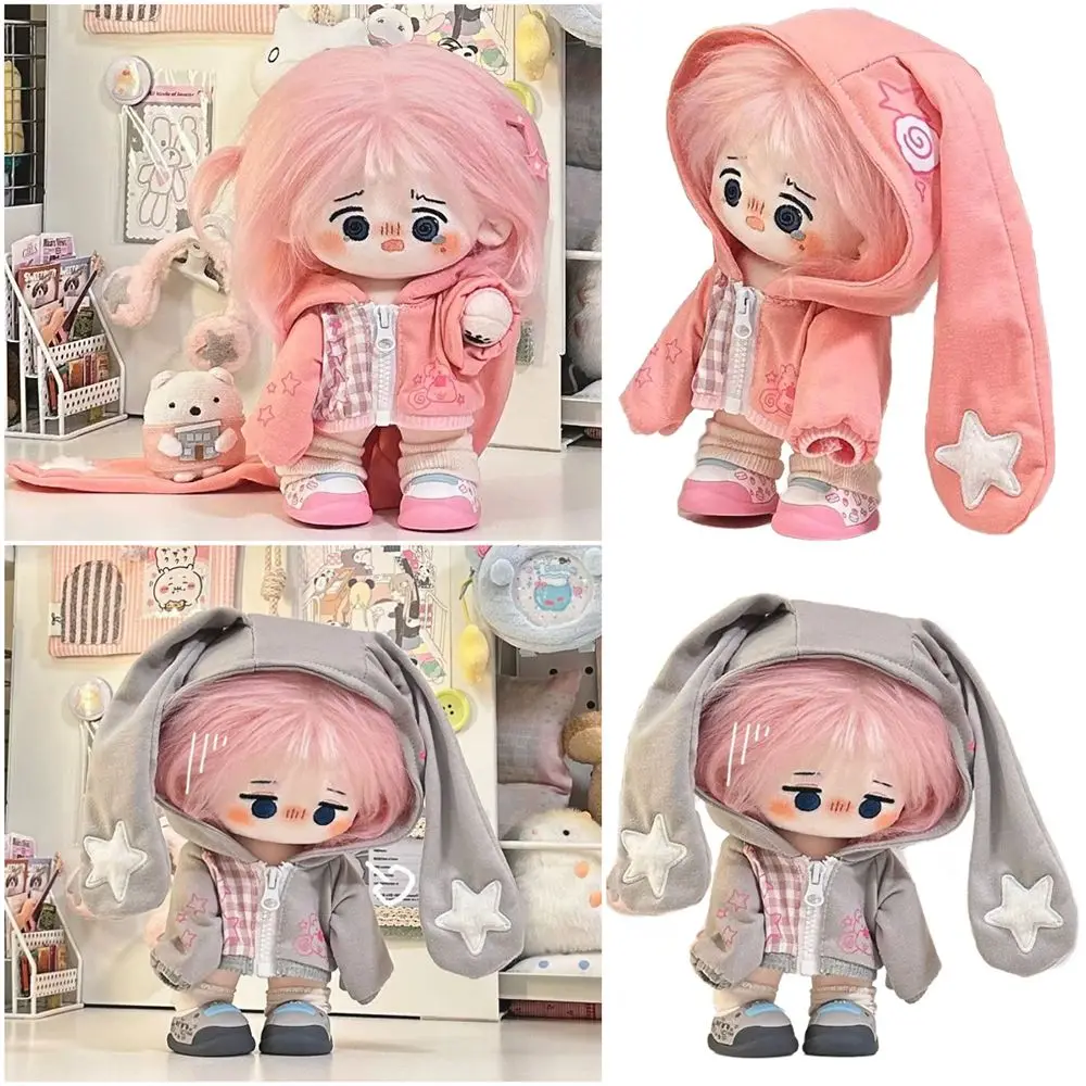 New 20cm Doll Clothes Pink Grey Cartoon Rabbit Ear Doll Rabbit Ear Coat Photo Props Doll Accessories Replacement Outfit Gift