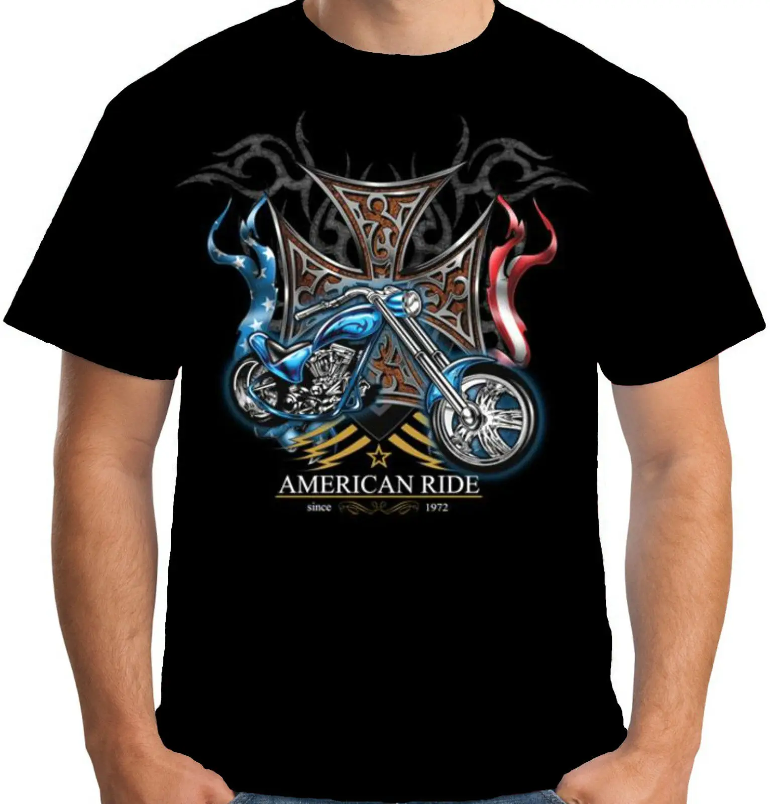 American Ride Chopper Biker Motorcycle Bobber T-Shirt. Summer Cotton Short Sleeve O-Neck Mens T Shirt New S-3XL