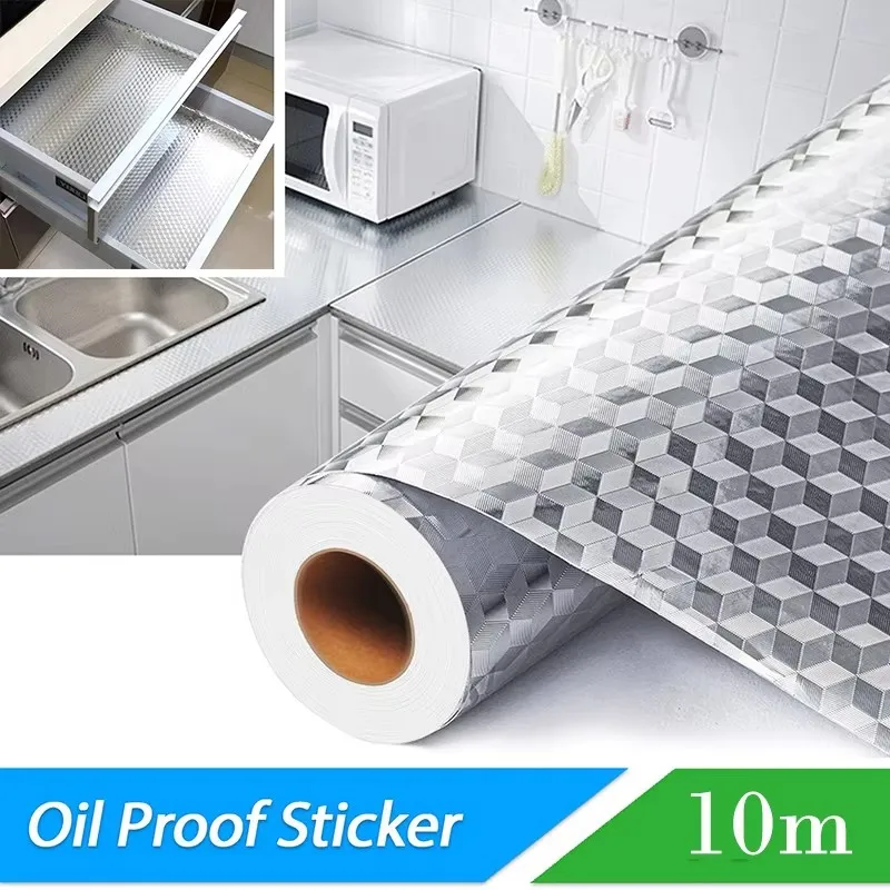 Sliver Kitchen High Temperature Resistant Wall Stickers Oil Resistant Sticker Waterproof And Cabinets Stoves Aluminum Foil Paper