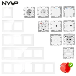 Nywp wall-mounted module diy European standard glass white panel power socket switch button function free combination