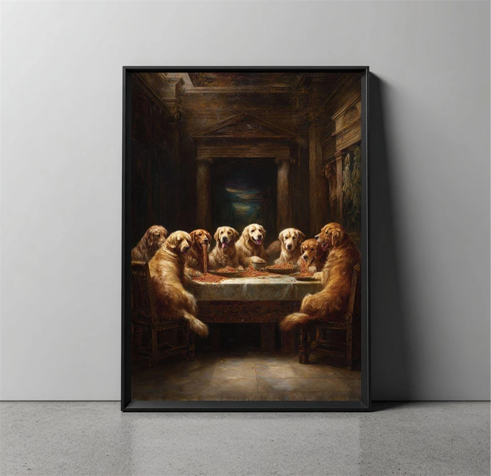 Labrador Last Supper Print Funny Dog Parody Art Poster Home Kitchen Room Wall Decor Bedroom Wall Decoration