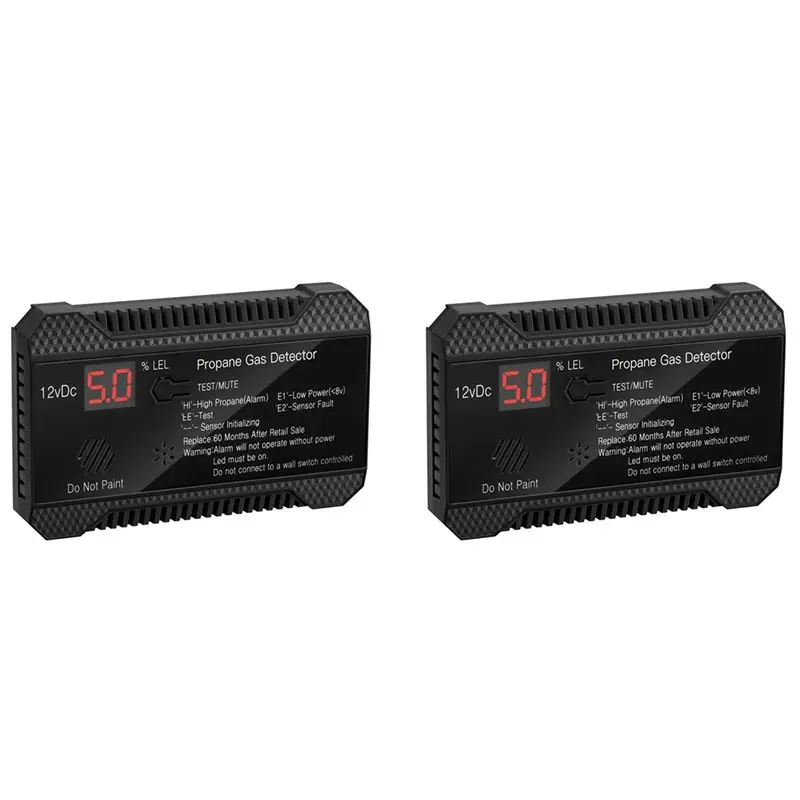 

Датчик утечки пропана 2X 12В, сигнализация об утечке природного газа, сирена 85 дБ для автомобиля, фургона, дома, цифровой тестер-измеритель пропана (черный)