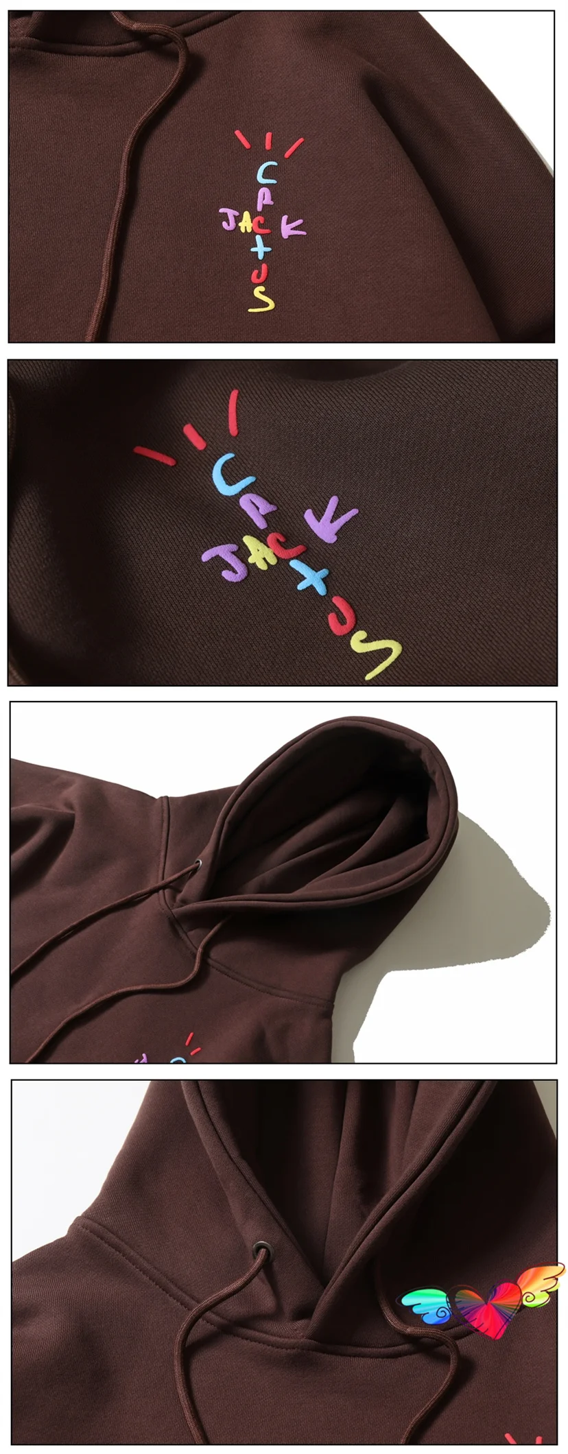 2023fw Printed Tag Cactus Jack Hoodie Men Women Fleece Brown Hoodie Multi Color Logo Pullovers Hip Hop Sweatshirts