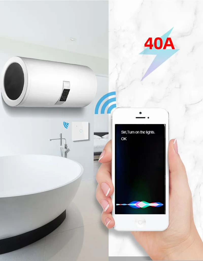 Imagem -05 - Smart Home Wifi Homekit eu 40a Interruptor de Aquecedor de Água com Função de Temporizador Automação Doméstica Controle de Voz Via Siri Alexa Google Home