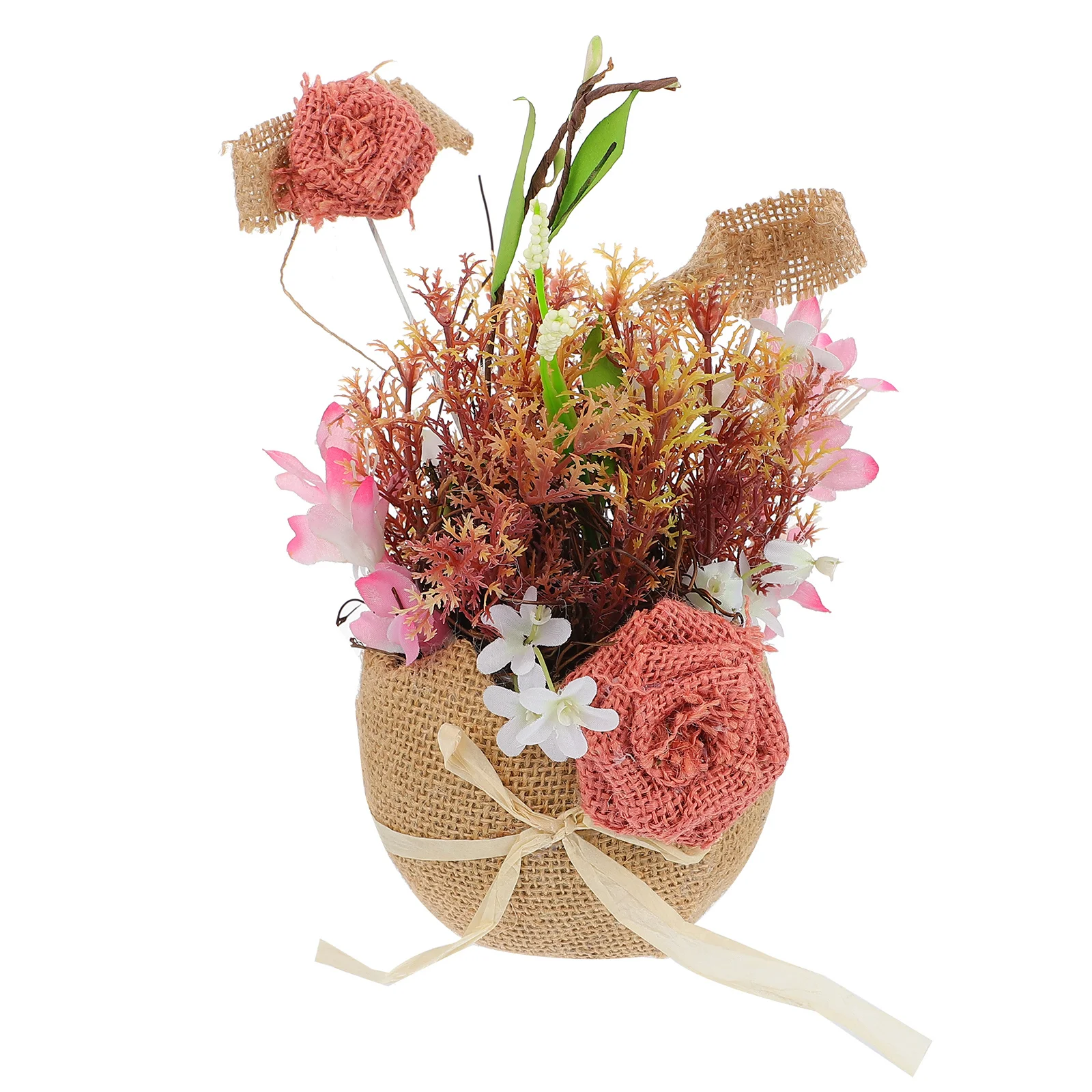 

Simulation Flower Basket Silk Linen Floral Decor Wedding Party Ornament Exquisite Home Hotel Coffee Shop Decoration Realistic