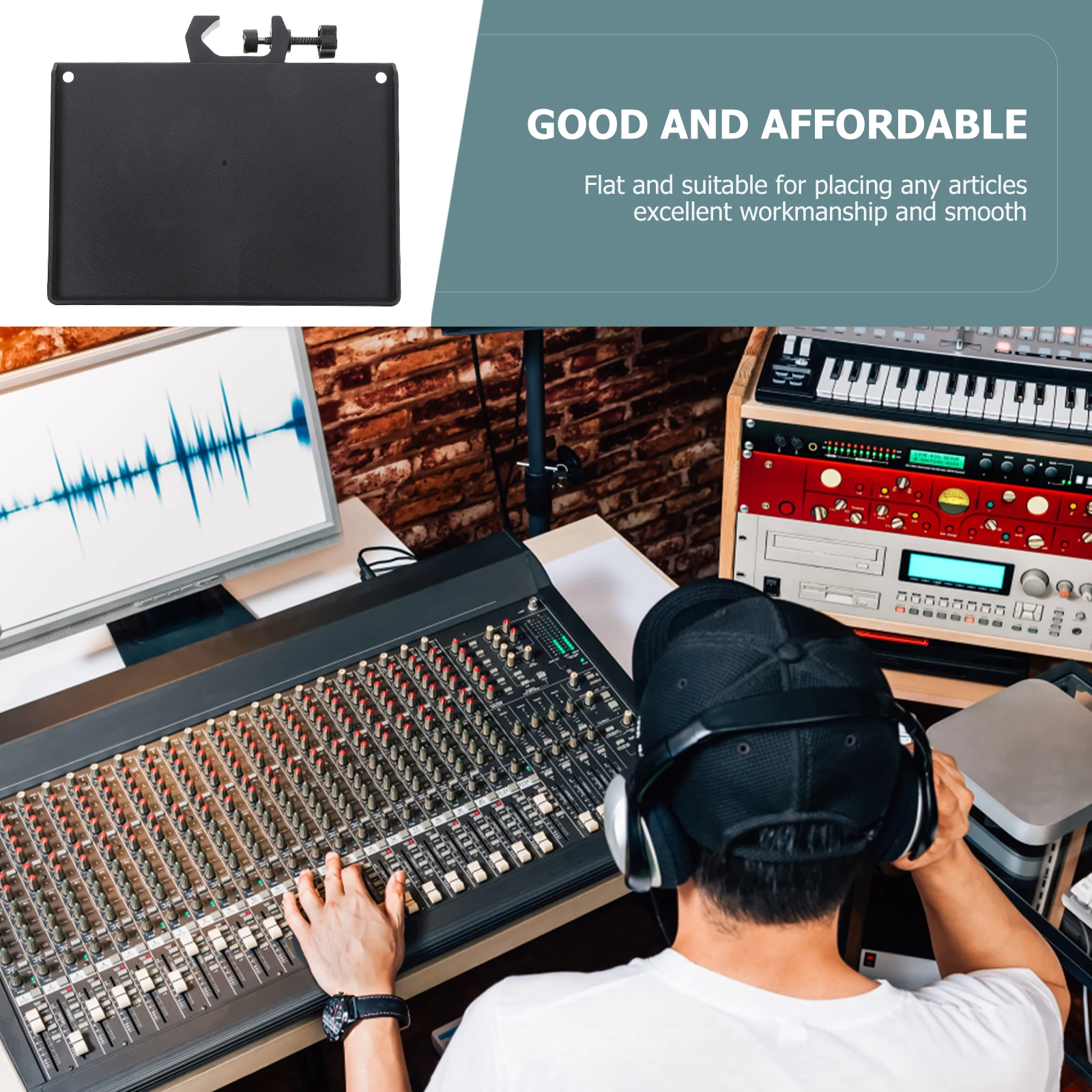 

2pcs Sound Card Tray Abs Microphone Stand Accessory Phone Camera Holder Universal Storage Rack Clamp-On Shelf Black