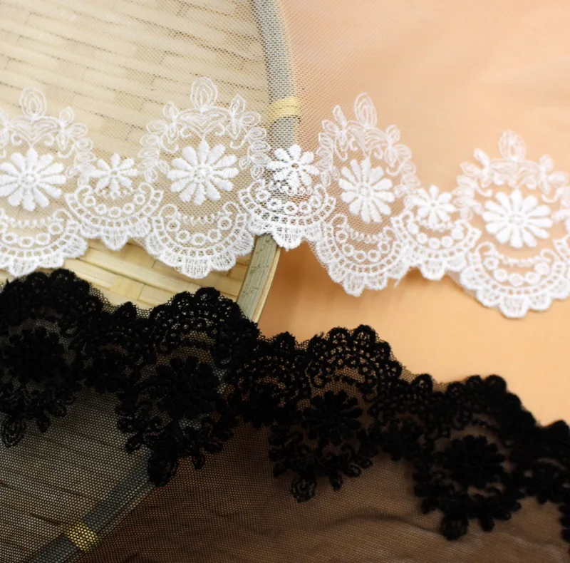 Lace Trim for Bridal Costume or Jewelry Crafts and Sewing, Embroidery Mesh Lace Fabric, White, Black, Beige, 13cm Width, 3 Yards