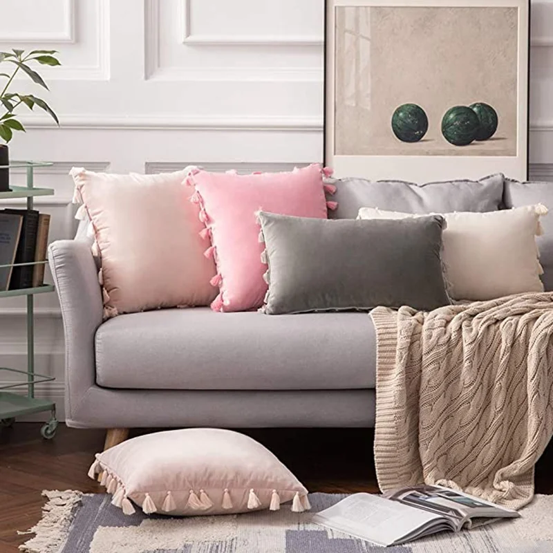 Roter Weihnachts-Kissenbezug mit Quaste, Boho-Akzent, luxuriöser Geschenk-Kissenbezug für Couch, Schlafzimmer, Auto, grüner klassischer Kissenbezug – Detail 11