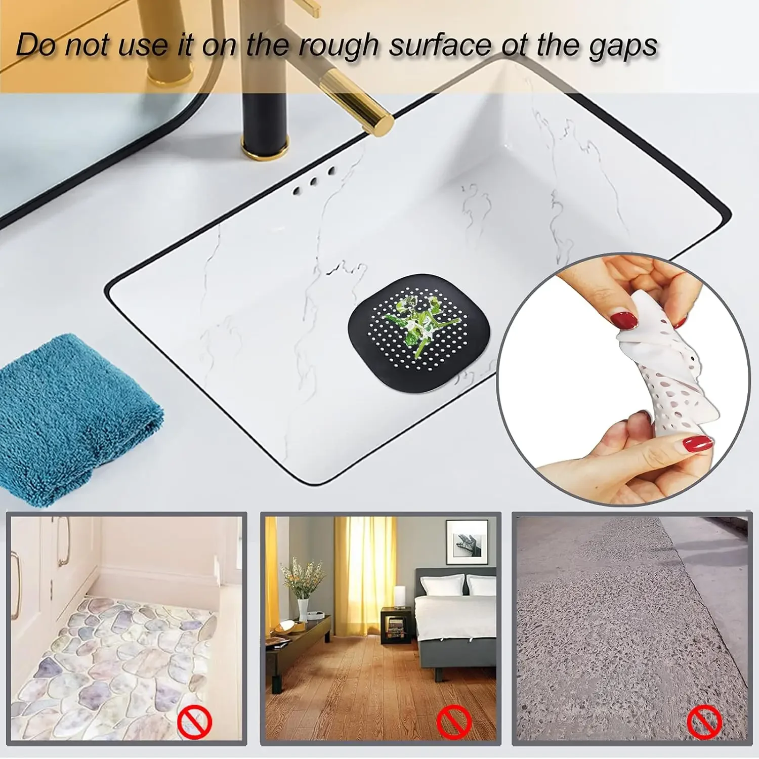 Square Drain Cover for Shower Silicone Hair Stopper with Suction Cup,Easy to Install Suit for Bathroom,Bathtub