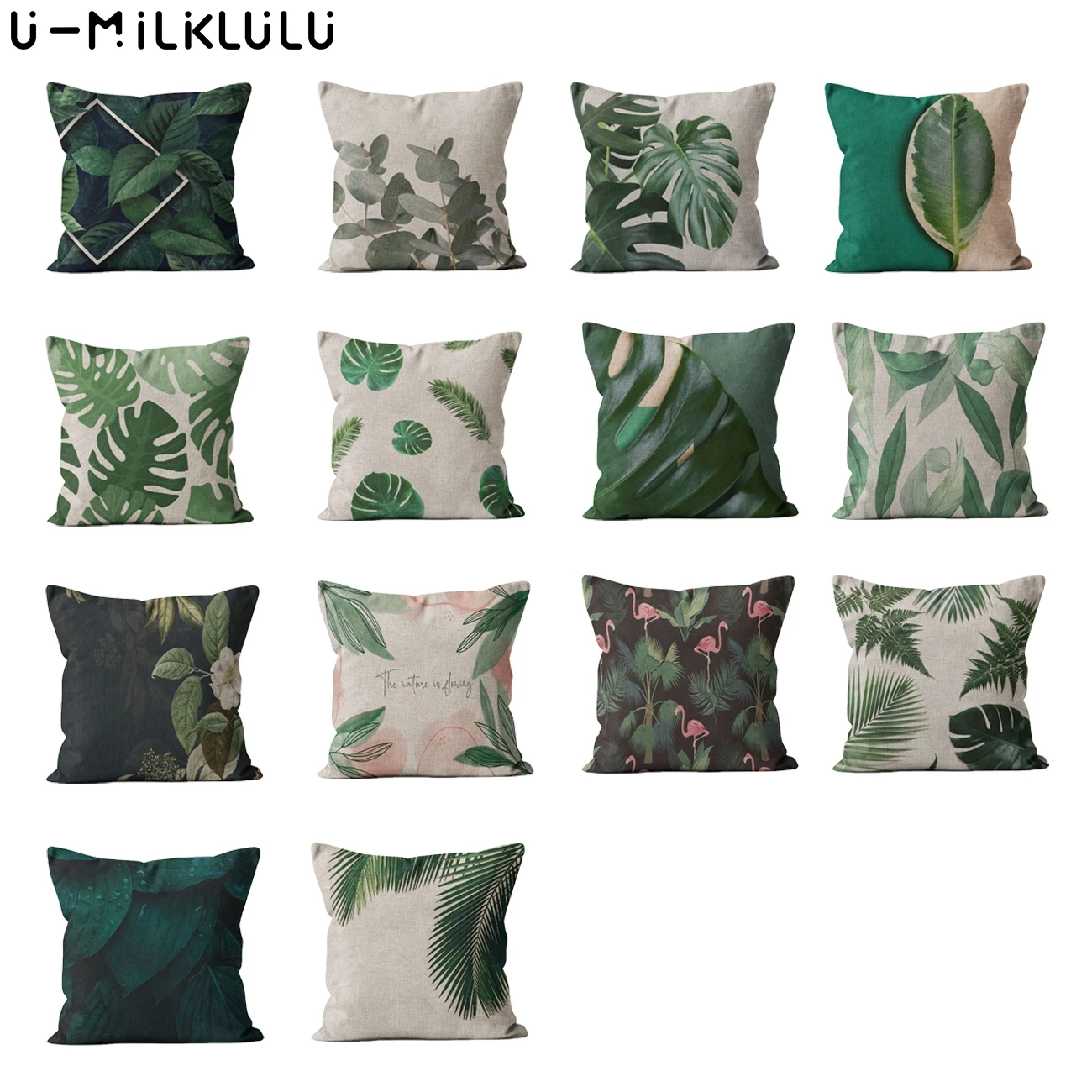 Cushion cover with tropical plant leaves for home decoration linen square pillow cover, Scandinavian style, 45x45, 40x40, autumn