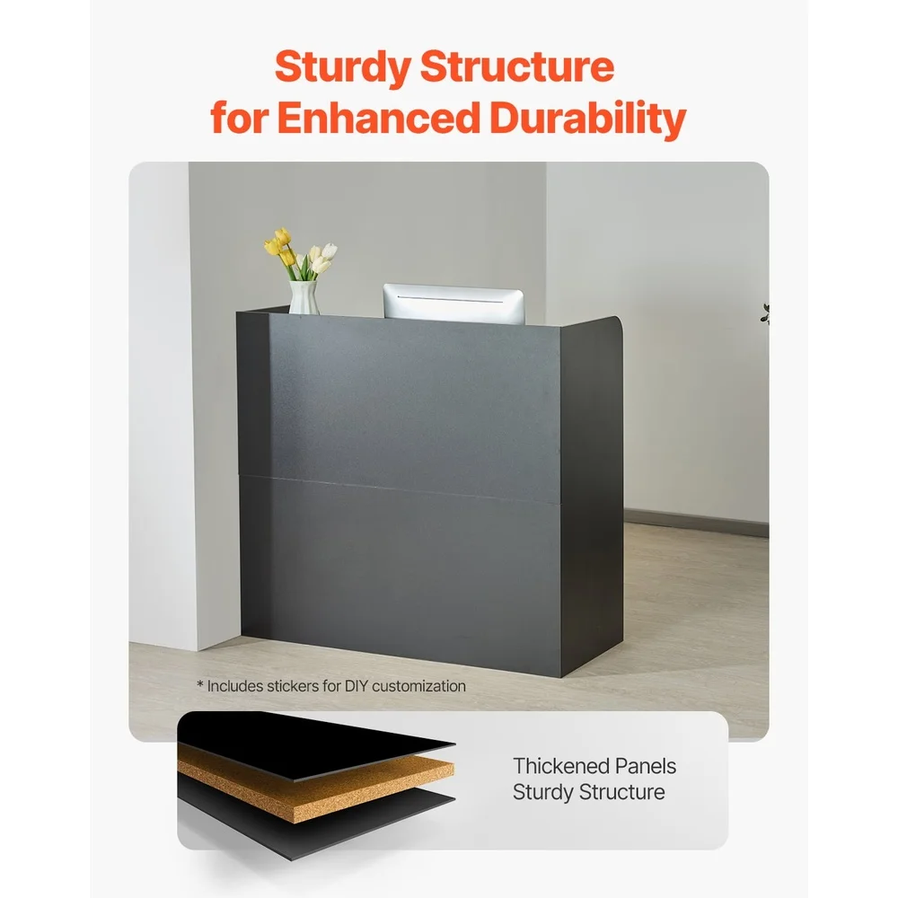 مكتب استقبال قوي مع أدراج قابلة للقفل، خزانة تخزين واسعة، سهلة التجميع، مقاومة للماء، MDF، مساحات مكتبية مثالية للبيع بالتجزئة