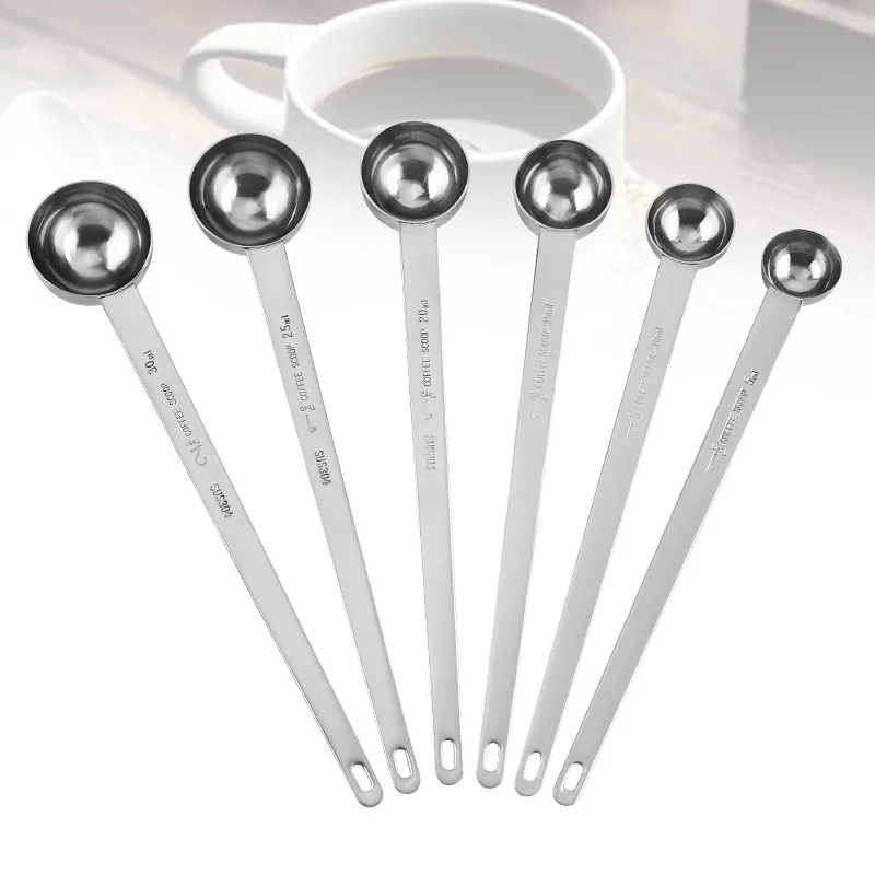 100Pcs/Lot Stainless Steel Powder Measure Spoon Coffee Milk Sugar Measuring Cups Long handled Measure spoon Kitchen Tool