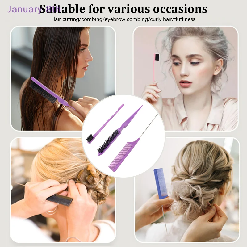 3Pcs Slick Back Hair Brush Set Bristle Hair Brush Brush Teasing Comb For Women Baby Kids