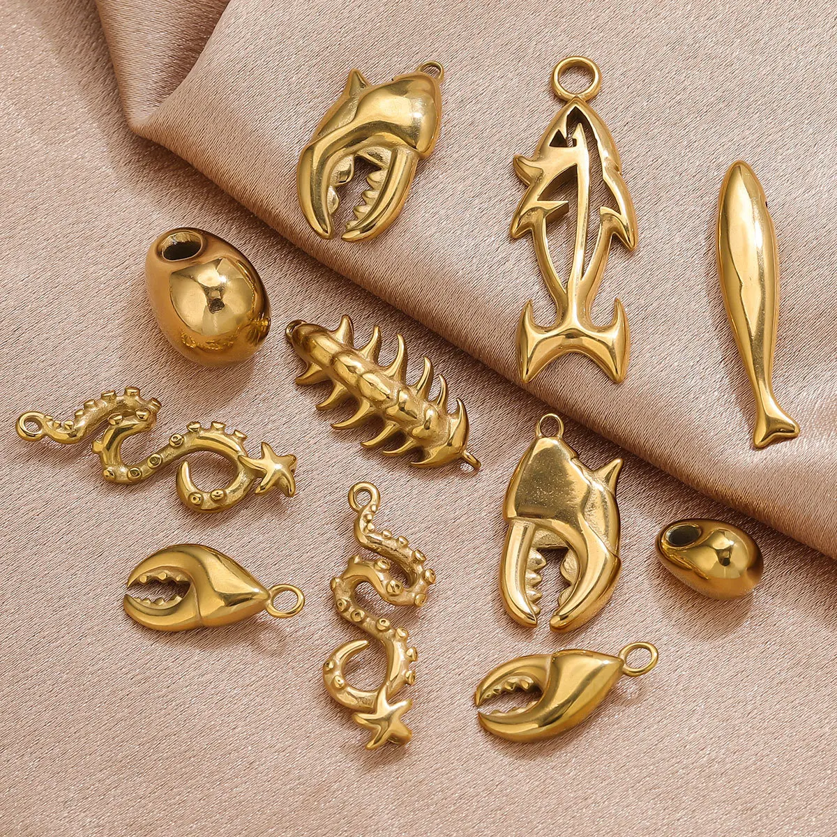 Yori 5 peças de fundição de aço inoxidável animal marinho polvo tubarão caranguejo pingente de ouro série oceano diy colar pulseira joias