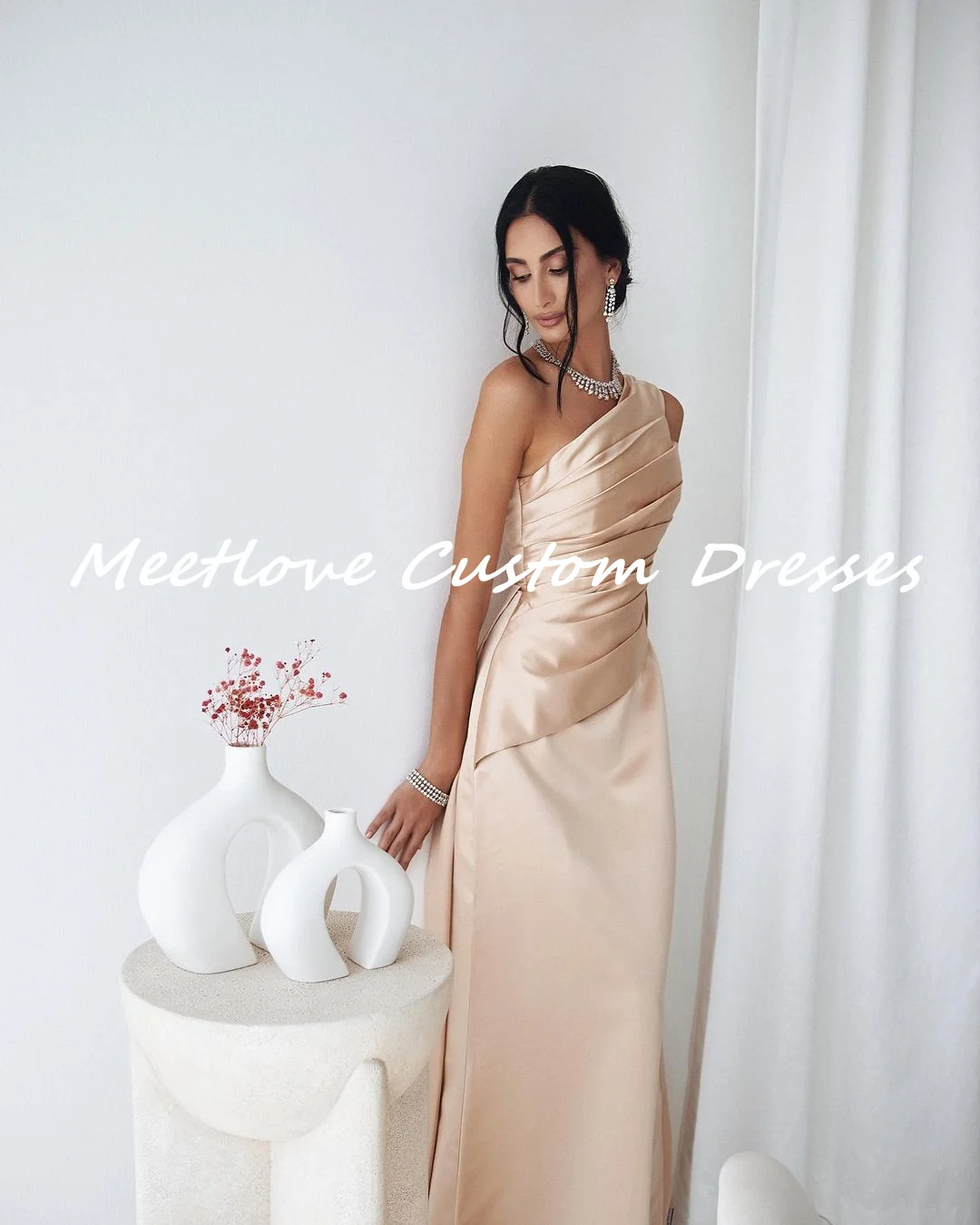Meetlove Pas Roze Strapless A-lijn Rits Robe De Soiree Femmes Dubai Luxe Avondjurk 2024 Formele Gelegenheidsjurken aan