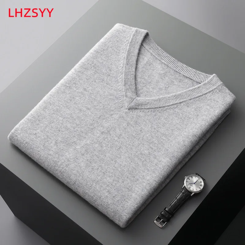 LHZSYY Men\' Cashmere Vest Sleeveless Sweater Spring Autumn V-Neck Vest Middle-Aged Warm Top Pure Wool Knit waistcoat Loose outer
