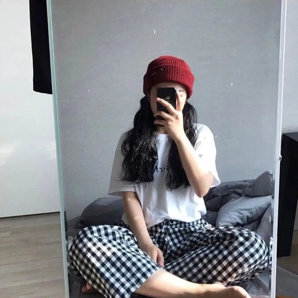 Retro Korean Style Knitted Hats Short Warm Hip Hop Hat Flanged Skullcap Autumn and Winter