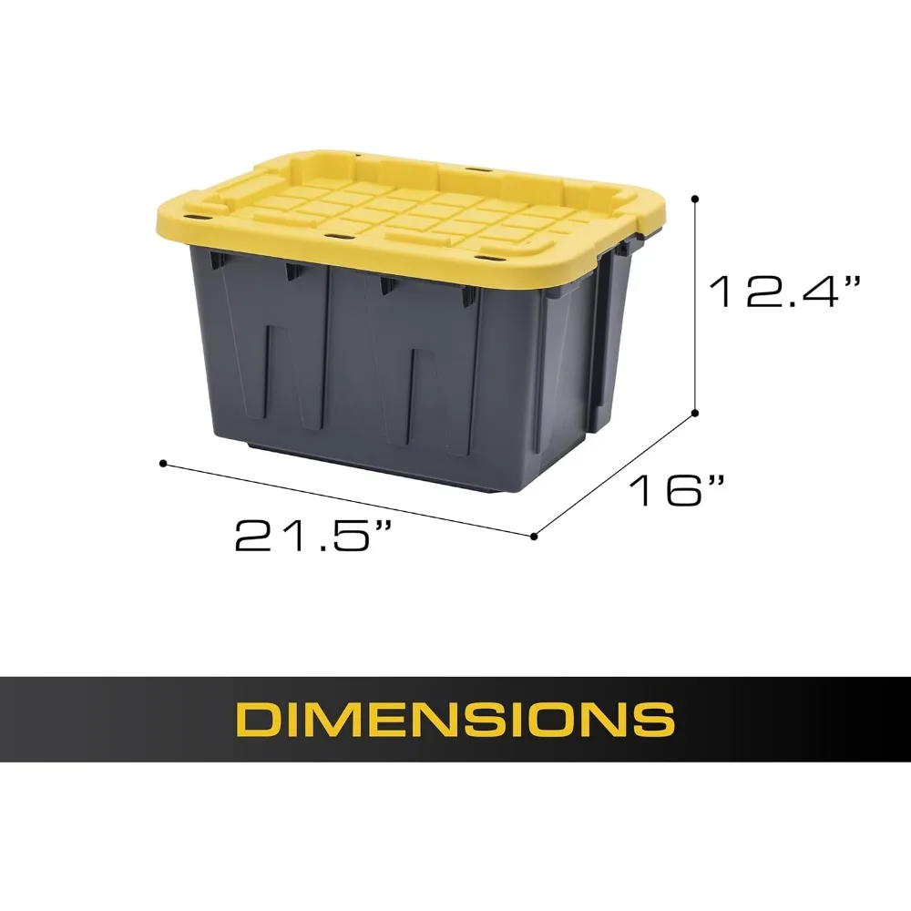 Robuster 12-Gallonen-Aufbewahrungsbehälter mit festem Deckel, Schwarz und Gelb, wetterbeständiges Design, 12,51 H x 16,3 B x 21,8 T