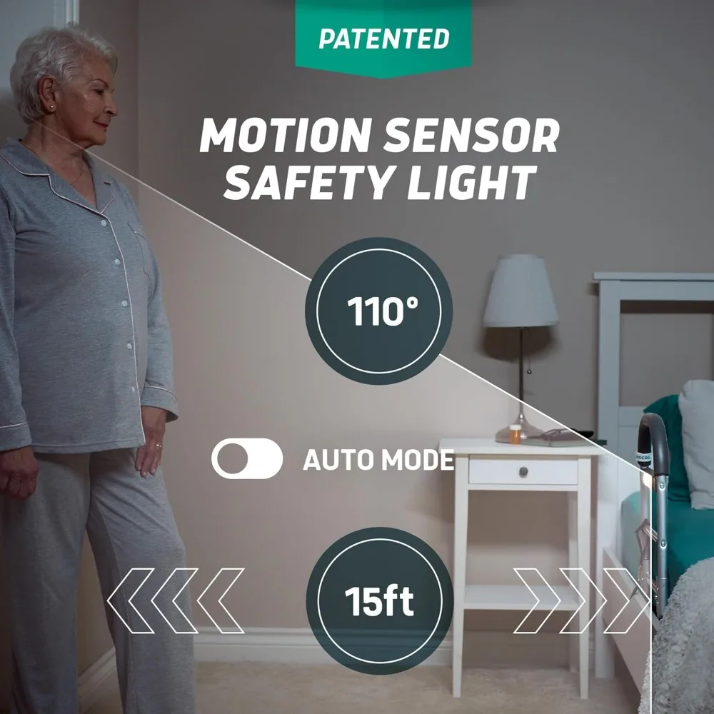 Bed Assist Rail with Motion-Activated Light & Non-Slip Grip - Easy Install for Elderly Safety & Post-Surgery Support