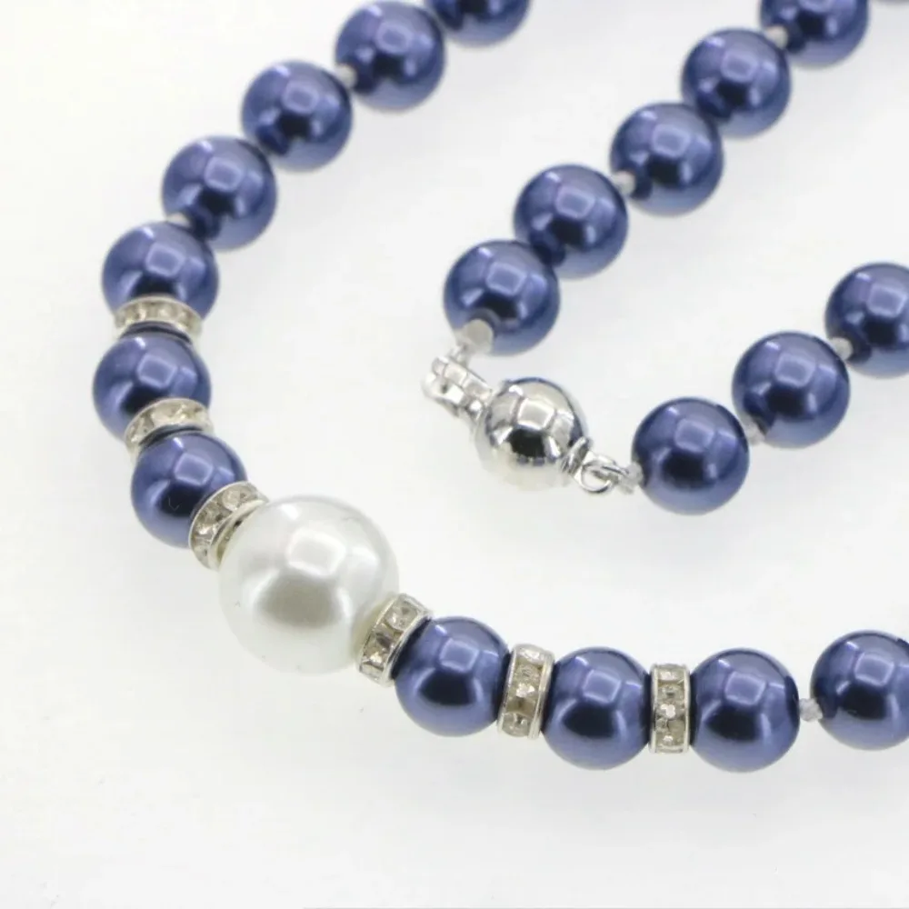 New Hot Sale 8-12mm Navy Blue Shell Pearl Necklace Earring Set Jewelry Necklace Women Wholesale And Retail