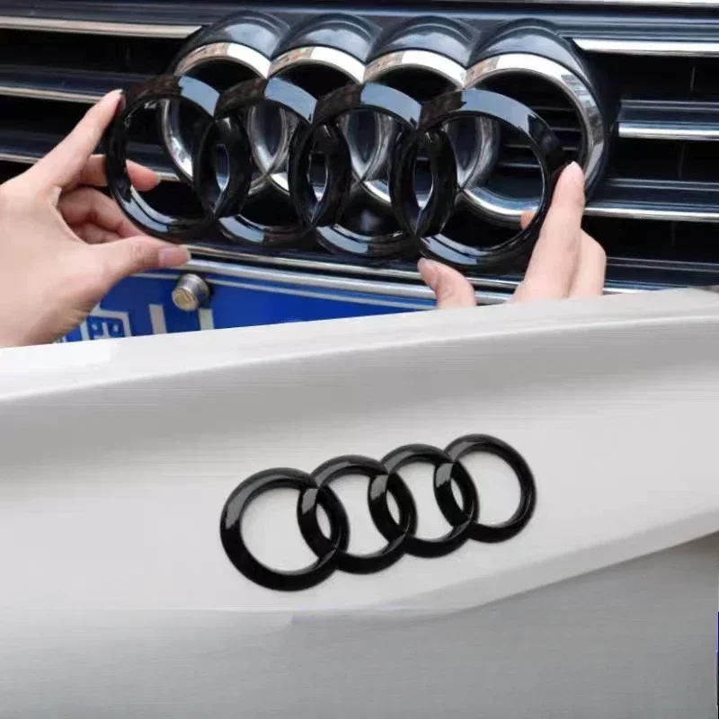 

Black Silver ABS 4 Ring Car Hood Bonnet Front Grill Trunk Rear Emblem Logo Badge Sticker For Audi A3 A4 A5 A6 A7 TT Q2 Q3 Q5 Q8