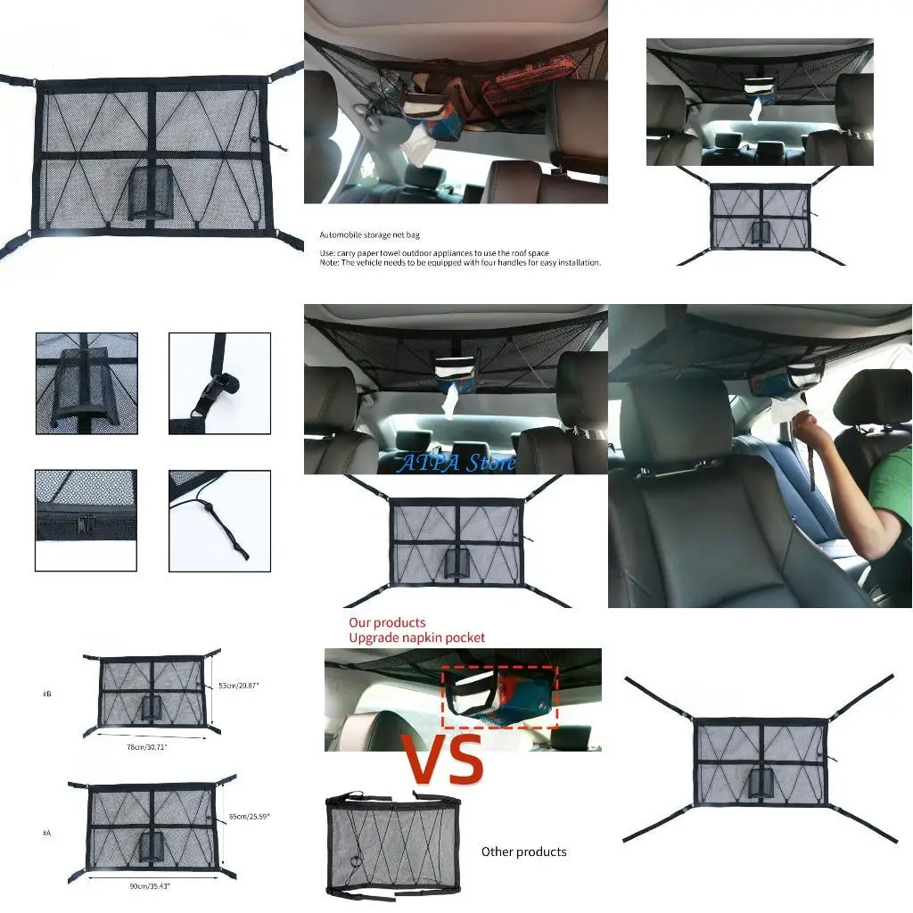 

U13C Car Ceiling Storage Net Pocket Roof Bag Interior Cargo Net Breathable Mesh Bag Auto Stowing Tidying Interior Accessories