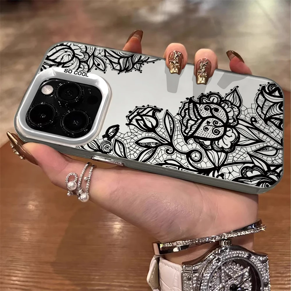 Luxuriöse Spitzenblumen-Hülle für iPhone 16 17 15 Pro Max Hüllen iPhone 17 11 12 13 ProMax 14 15 16e Plus 8 XS XR Stoßfeste IMD-Hülle – Detail 3