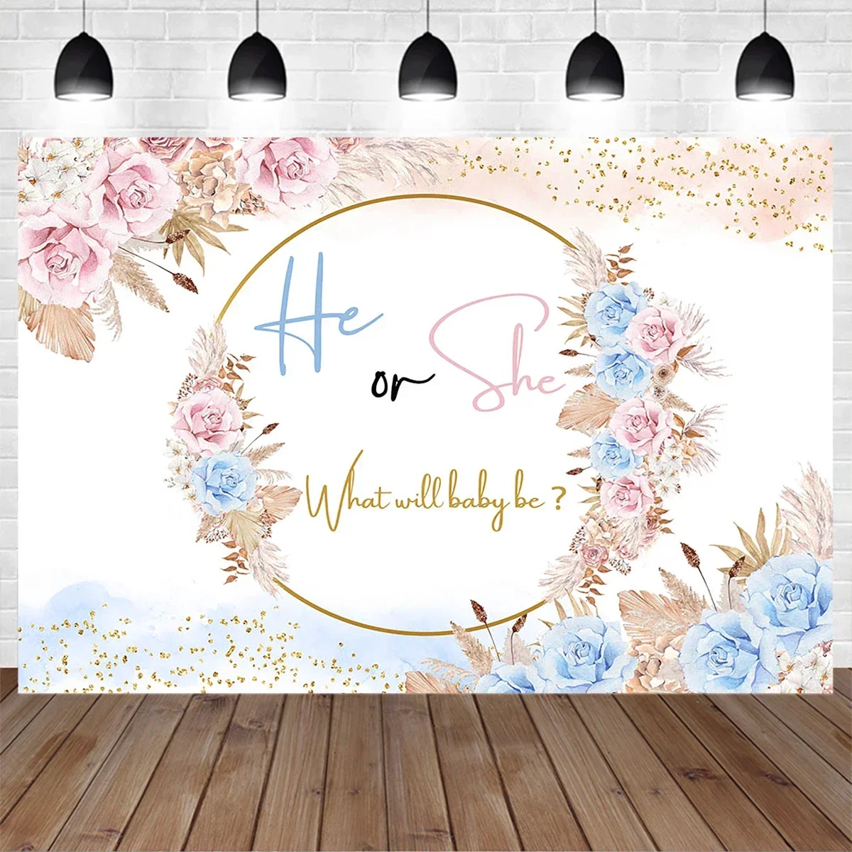 

Mocsicka Bohemia Gender Reveal Birthday Party Decor Background Flower Pampas Grass Blue Pink Backdrop Newborn Kid Photo Props