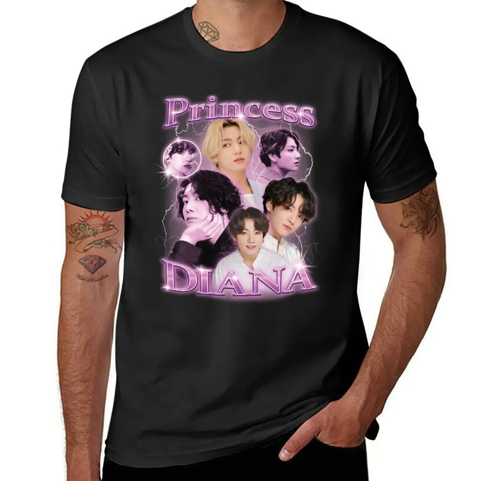 New fashion heavyweight vintage Summer Round streetwea vintage Collar Princess Diana T-Shirt sports fans plain Men's t shirts