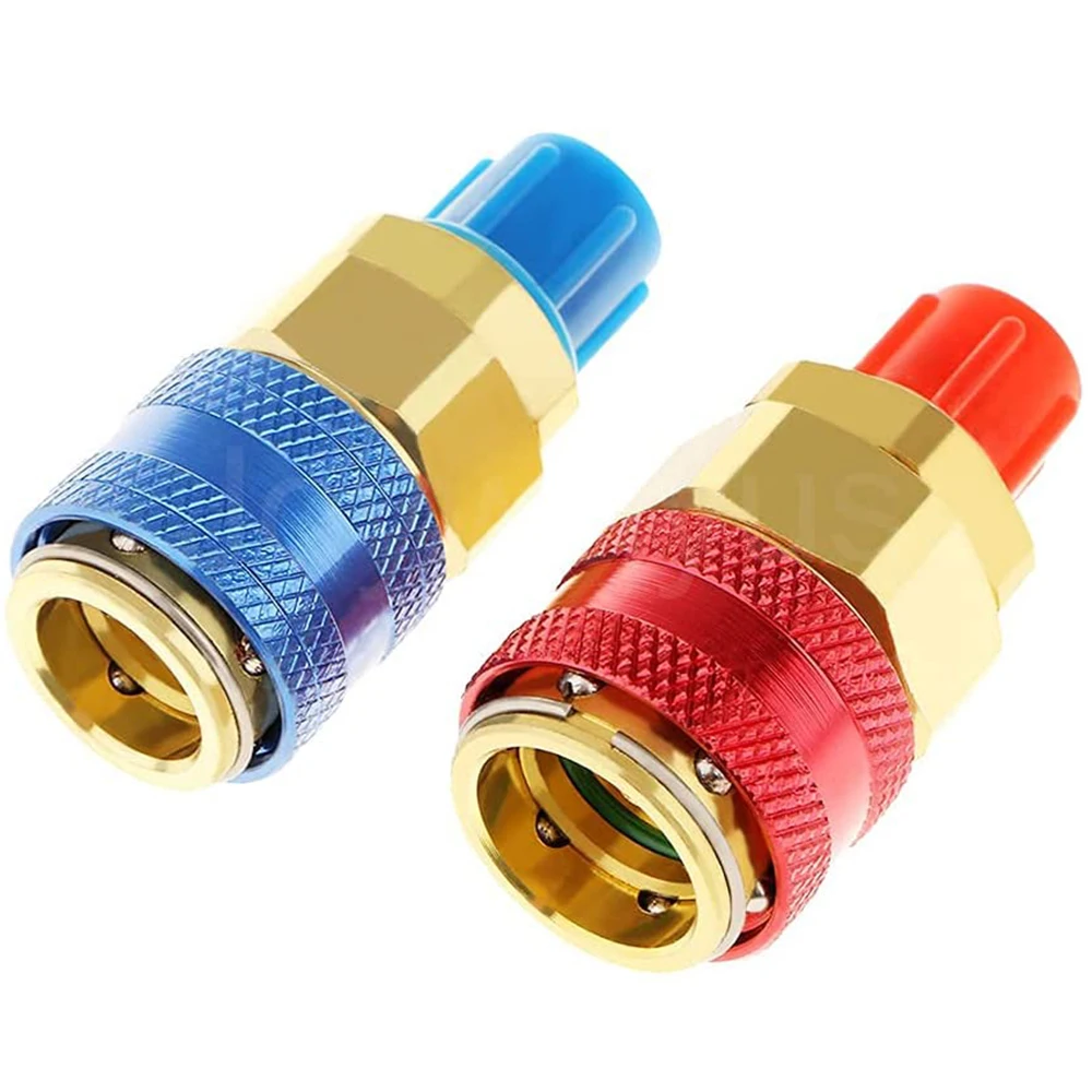 2PCS Freon R134A H / L Auto Quick Coupler Connector Brass Adapters Air Conditioning Refrigerant Adjustable AC Manifold Gauge