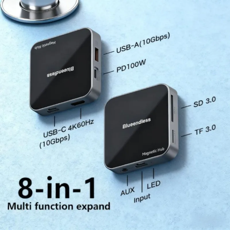 

Магнитный концентратор USB C, док-станция типа C, PD100W, многопортовый адаптер USB 3,2, 10 Гбит/с, адаптер для SD/TF-карты для ПК, ноутбука, телефона