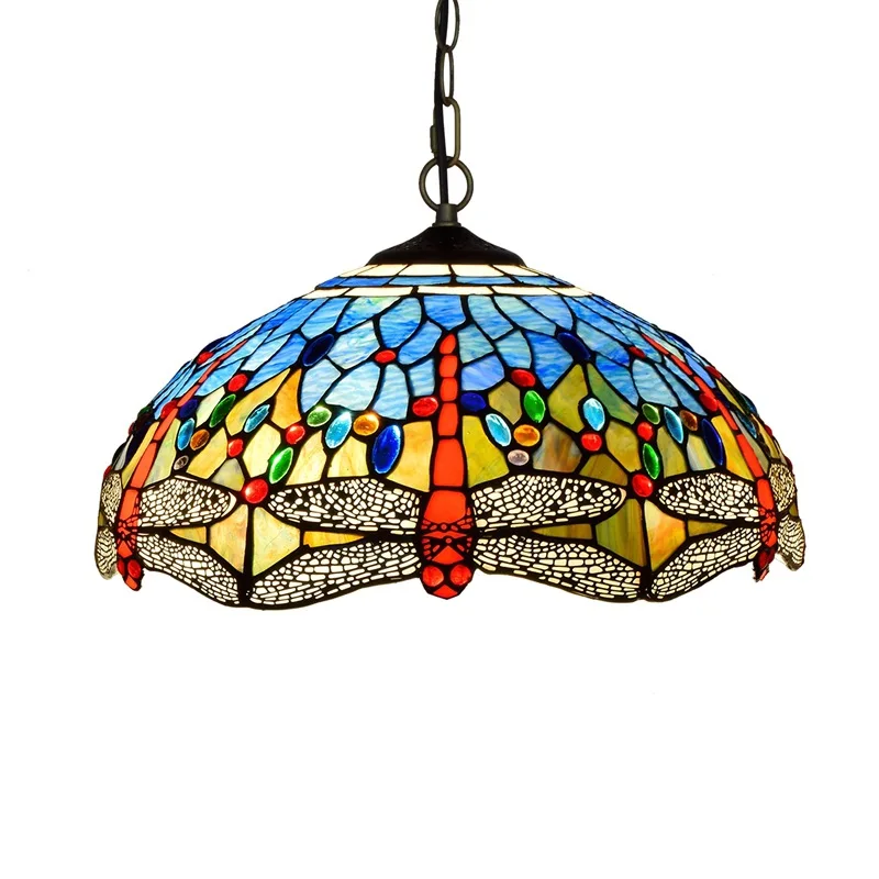 Luminaire suspendu en forme de libellule bleue de 16 pouces, lampe suspendue en verre teinté, décoration lumineuse pour salle à manger, salon, îlot de cuisine