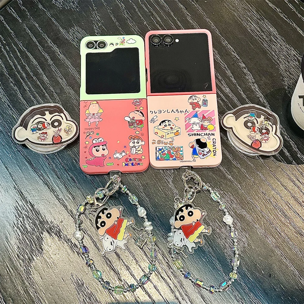 

Kawaii Shin-Chan For Magsafe Stand Phone case For Samsung Galaxy Z Flip 6 Flip7 flip 5 6 flip 4 3 Cover With Chain Cute Fundas
