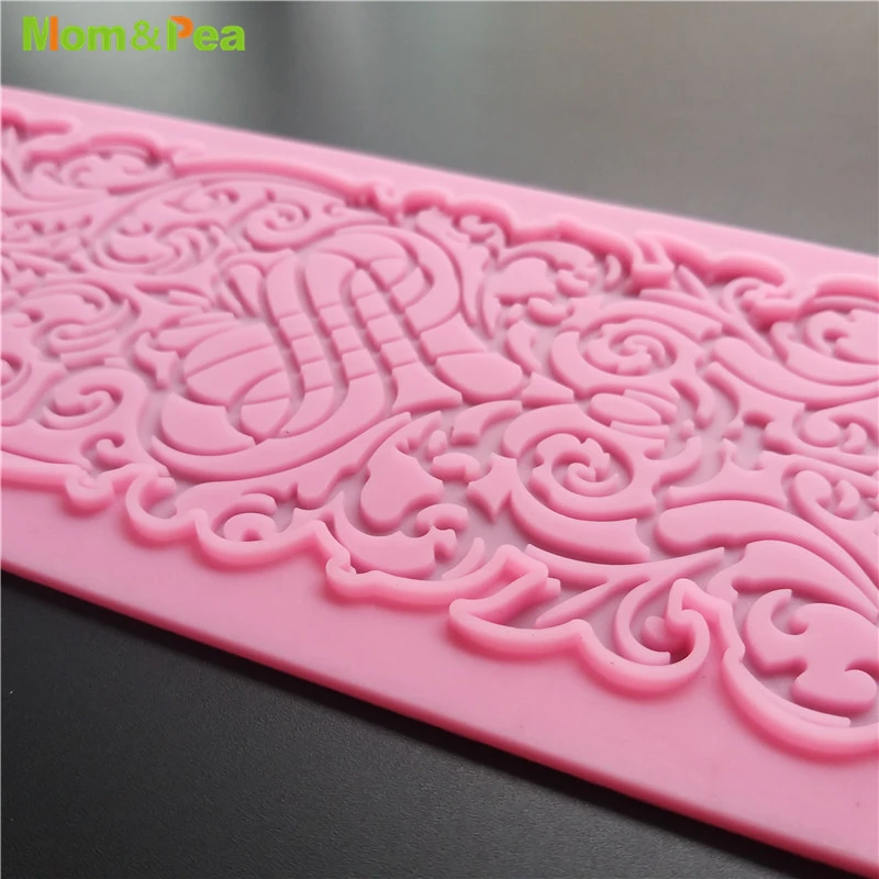 Mom&Pea GX156H Line Embossment Lace Pad Silicone Mould Cake Decoration Fondant Cake 3D Mold Food Grade