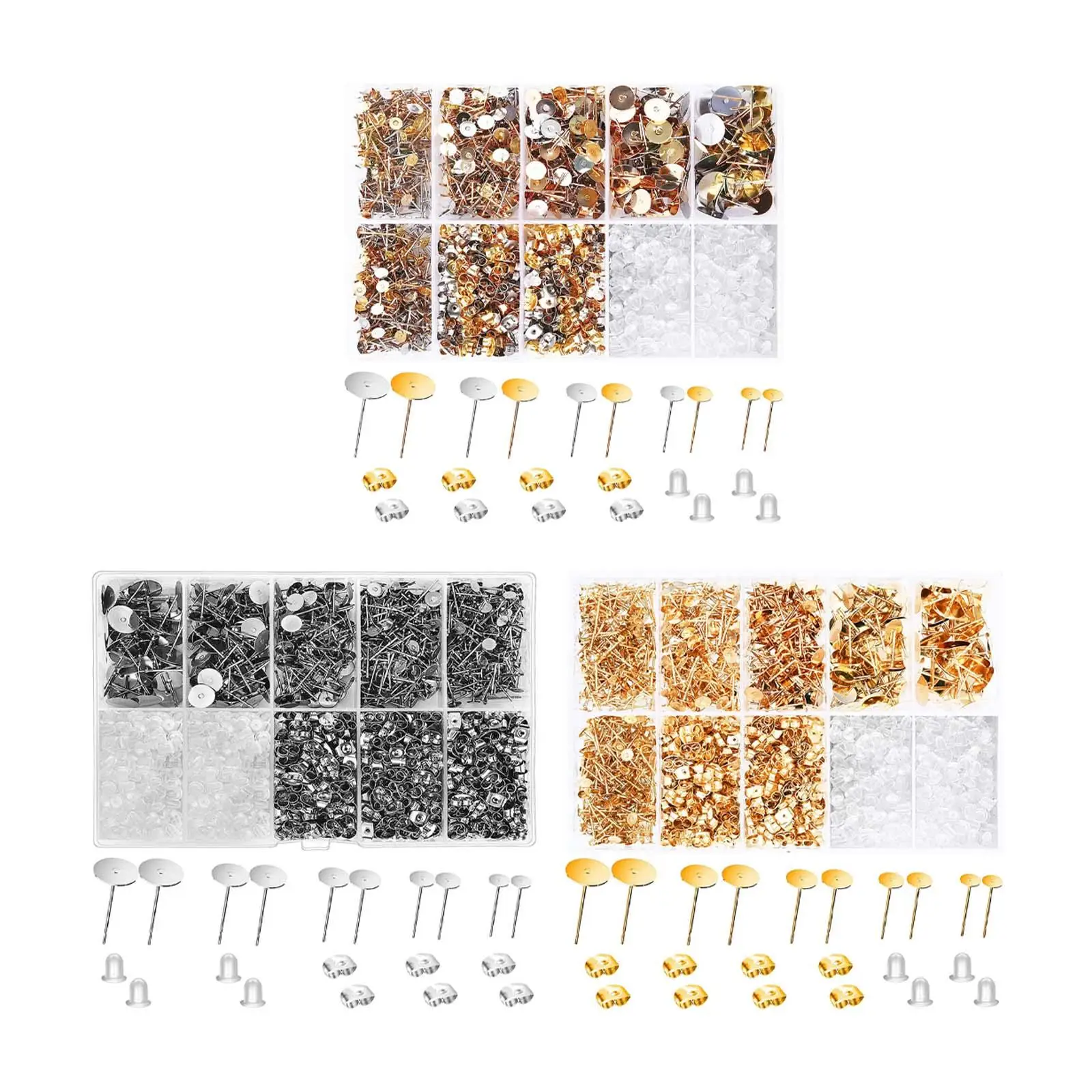 2000Pcs Earring Posts and Backs Hypoallergenic Findings Metal Ear Stopper Earring Making Set for Crafts Repairing Jewelry Making