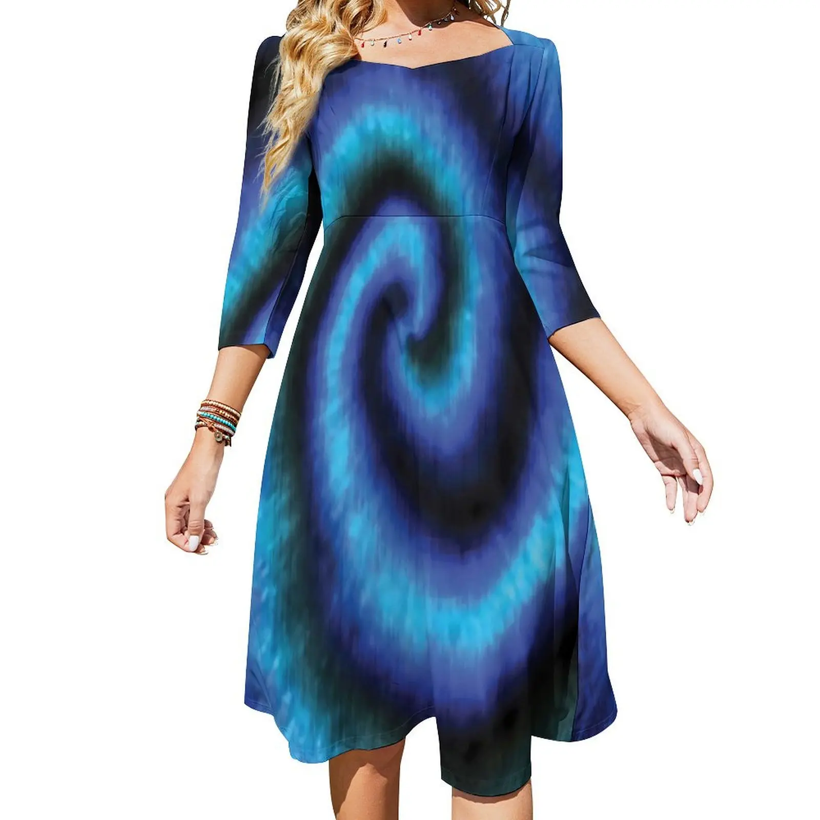 

Black Tie Dye Dress Summer Sexy Blue Spiral Print Elegant Dresses Women Stylish Oversize Casual Dress Gift Idea